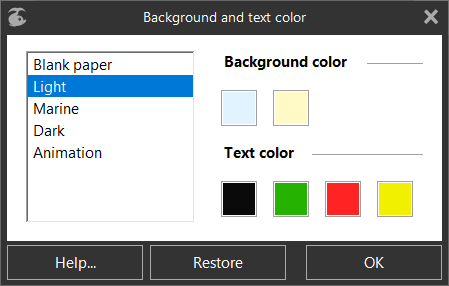 «Background and text colour» dialog box