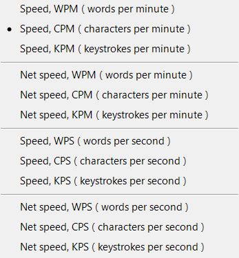 Typing speed menu