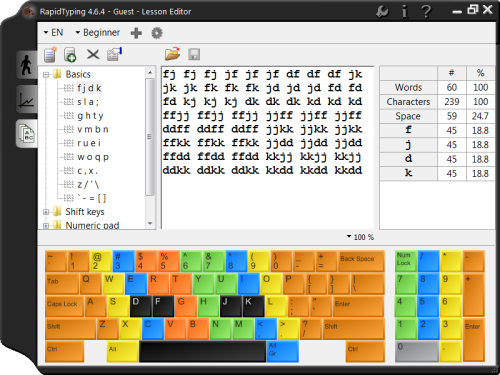 typing lesson editor novice