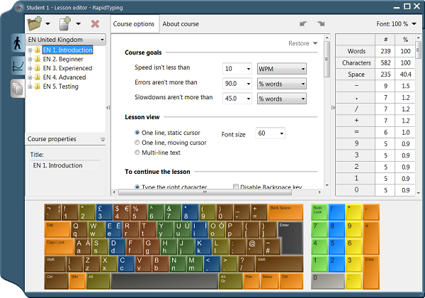 RapidTyping 5 Help: Working with lesson editor